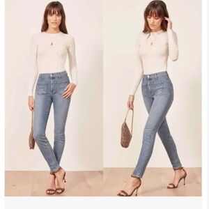 REFORMATION High Skinny Crop Patch Pockets Jeans in Catalina wash Size 28